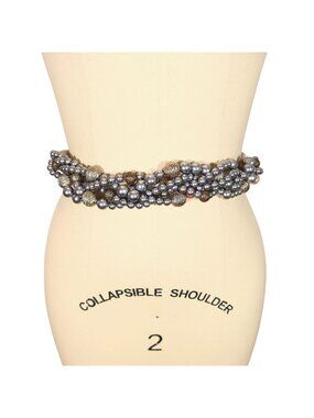 Vintage CAROLYN TANNER Braided Beaded Adjustable Belt Gray Blush Pink
